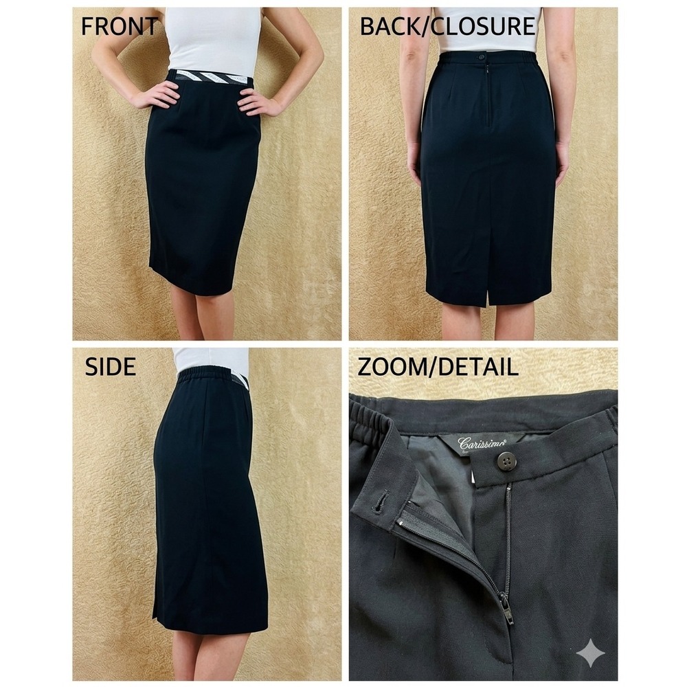 Vintage Carissimo Straight & Pencil Skirt Womens 14 Black Elastic Waist Lined